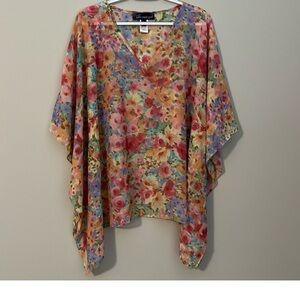 Susan Graver size XL watercolor floral sheer pinch style top